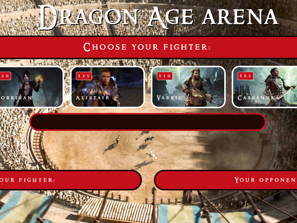 Image of Dragon Age ARENA website.