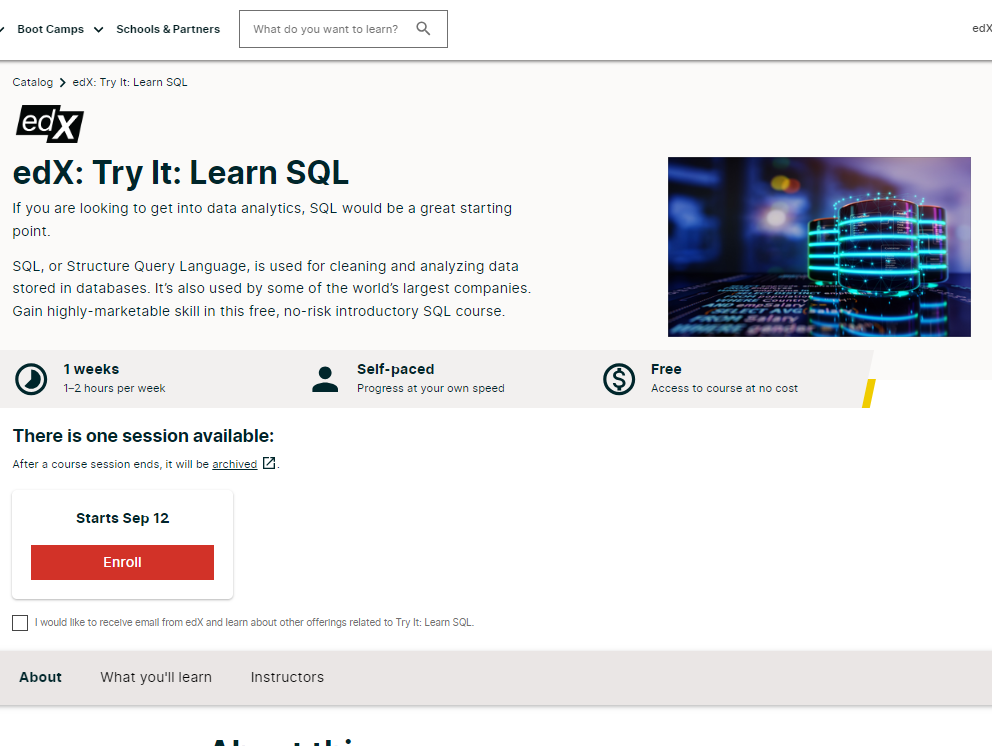 Image of Try It: Learn SQL website.
